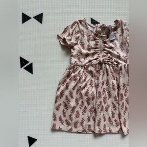 Little Lass|Baby girl,toddler tan ditsy Floral short sleeve dress with rouching•